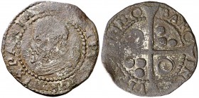 16N0 (sic). Felipe II. Barcelona. 1 croat. 3,01 g. Falsa de época en cobre. Rara. (MBC-).
