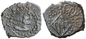 1600. Felipe III. Banyoles. 1 diner. (Cal. 591) (Cru.C.G. 3657). 0,77 g. Escasa. MBC+.