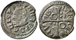 162 (sic). Felipe III. Barcelona. 1 diner. (Cal. 611) (Cru.C.G. 4347i). 0,84 g. Rara. MBC.