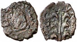 1610. Felipe III. Valencia. 1 diner. (Cal. 896) (Cru.C.G. 4362). 1,06 g. Variante de busto. El 0 de la fecha parece un 6. MBC-.
