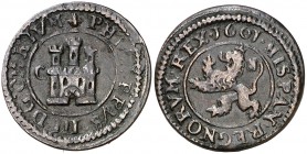 1601. Felipe III. Segovia. C. 4 maravedís. (Cal. 801). 3,20 g. Sin indicación de ceca ni valor. Escasa. MBC.