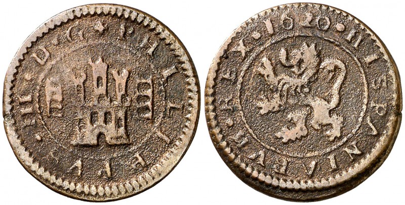 1620. Felipe III. Segovia. 4 maravedís. (Cal. 826) (J.S. D-256 var). 2,74 g. Las...