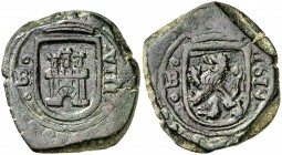 1619. Felipe III. Burgos. 8 maravedís. (Cal. 624). 9,60 g. Eje del reverso 150º a izquierda. Escasa. MBC.