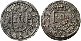 1605. Felipe III. Segovia. 8 maravedís. (Cal. 761). 5,63 g. Castillo con torres de 3 almenas. MBC.