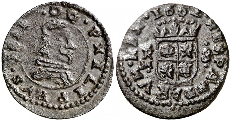 1662. Felipe IV. Trujillo. M. 8 maravedís. (Cal. 1640). 1,56 g. Buen ejemplar. M...