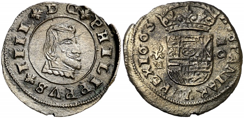 1663. Felipe IV. Granada. N. 16 maravedís. (Cal. 1352). 3,64 g. Cospel algo irre...