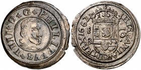 1662. Felipe IV. Segovia. . 16 maravedís. (Cal. 1510). 4,84 g. Atractiva. Escasa así. EBC-.