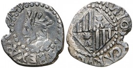 s/d. Felipe IV. Mallorca. 1/2 ral. (Cal. falta) (Cru.C.G. 4431). 1,15 g. Cospel ligeramente faltado. Pátina oscura. Escasa. BC+.