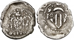 1024 (sic). Felipe IV. Valencia. 1 divuitè. (Cal. falta) (Cru.C.G. falta). 1,89 g. Error de fecha. Rara. MBC-.