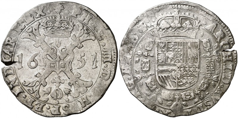 1651. Felipe IV. Bruselas. 1 patagón. (Vti. 1020) (Vanhoudt 645.BS). 27,81 g. Gr...