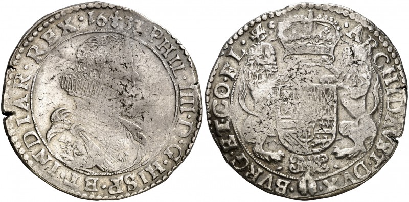 1633. Felipe IV. Brujas. 1 ducatón. (Vti. 1209) (Vanhoudt 640.BG). 32,38 g. Rara...