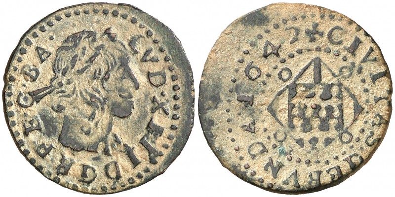 1642. Guerra dels Segadors. Girona. 1 sisè. (Cal. 179). 3,78 g. Lluís XIII. MBC....