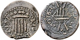 1642. Guerra dels Segadors. Manresa. 1 sisè. (Cal. 184) (Cru.C.G. 4622b). 3,62 g. Principat. Escudos anchos. Letras N al revés. Escasa. MBC-/MBC.