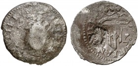 1647. Guerra dels Segadors. Perpinyà. 2 sous. (Cal. 192 var) (Cru.C.G. 4636f). 2,92 g. Contramarca: cabeza de San Juan. Rara. MBC-.