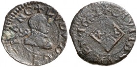1642. Guerra dels Segadors. Vic. 1 diner. (Cal. falta) (Cru.C.G. 4678b). 0,84 g. FRANC. Busto de Felipe IV. A nombre de Lluís XIII. Ex Colección Ramon...