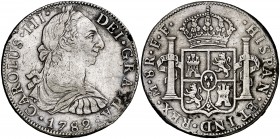 1782. Carlos III. Mexico. FF. 8 reales. (Cal. 932). 26,93 g Oxidaciones. Limpiada. MBC.