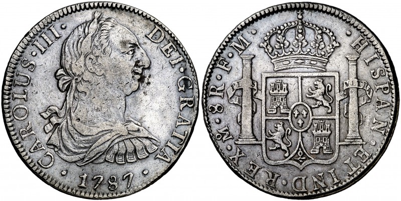 1787. Carlos III. México. FM. 8 reales. (Cal. 941). 26,87 g. Limpiada. MBC/MBC+....