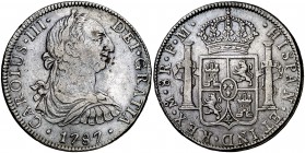 1787. Carlos III. México. FM. 8 reales. (Cal. 941). 26,87 g. Limpiada. MBC/MBC+.