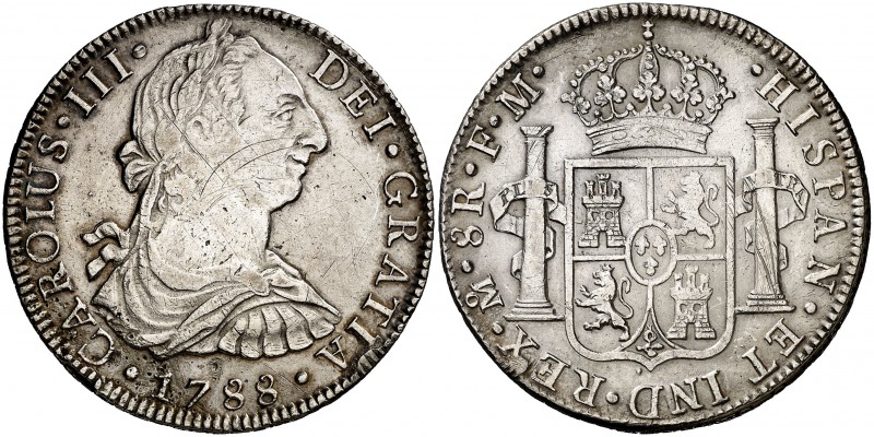 1788. Carlos III. México. FM. 8 reales. (Cal. 942). 26,65 g. Golpecitos. MBC.