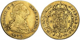 1773. Carlos III. Sevilla. CF. 2 escudos. (Cal. 575). 6,67 g. MBC-/MBC.