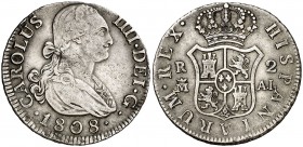 1808. Carlos IV. Madrid. AI. 2 reales. (Cal. 980). 5,74 g. MBC/MBC+.