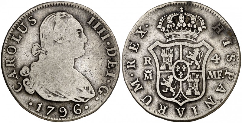 1796. Carlos IV. Madrid. MF. 4 reales. (Cal. 829). 13,01 g. BC/BC+.