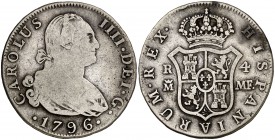 1796. Carlos IV. Madrid. MF. 4 reales. (Cal. 829). 13,01 g. BC/BC+.