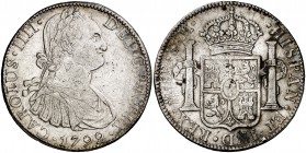 1792. Carlos IV. México. FM. 8 reales. (Cal. 685). 26,80 g. Oxidaciones. MBC-.