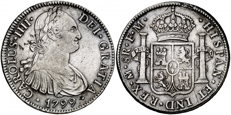 1799. Carlos IV. México. FM. 8 reales. (Cal. 694). 26,84 g. Limpiada. (MBC-).