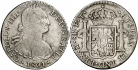 1801. Carlos IV. México. FT. 8 reales. (Cal. 697 var). 26,73 g. BC/BC+.