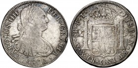 1802. Carlos IV. México. FT. 8 reales. (Cal. 698). 26,83 g. Golpecitos. MBC-.