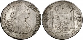 1805. Carlos IV. México. TH. 8 reales. (Cal. 703). 26,73 g. MBC-.