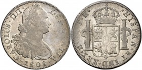 1808. Carlos IV. México. TH. 8 reales. (Cal. 709). 26,83 g. Buen ejemplar. MBC+.