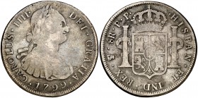1799. Carlos IV. Potosí. PP. 8 reales. (Cal. 722). 26,17 g. BC+.