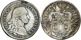 1787. Fernando IV, Infante de España. Nápoles. DP/C/C-C. 120 grana. (Vti. 285) (MIR. 370/3). 26,96 g. Sirvió como joya. Escasa. (MBC-).
