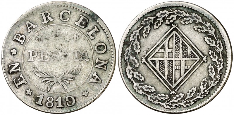 1810. Catalunya Napoleónica. Barcelona. 1 peseta. (Cal. 46). 5,12 g. BC/BC+.