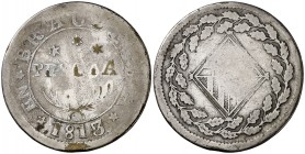 1813. Catalunya Napoleónica. Barcelona. 1 peseta. (Barrera 515 var). 5,07 g. Falsa de época en latón plateado. Rara. BC+/BC.