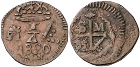 1820. Fernando VII. Santa Marta. 1/4 de real. (Cal. 1668). 1,90 g. CU. MBC-/MBC.