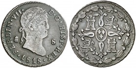 1818. Fernando VII. Segovia. 8 maravedís. (Cal. 1675). 10,91 g. Busto joven. Ex Áureo & Calicó 15/12/2010, nº 2503. MBC/MBC+.