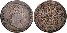 1828. Fernando VII. Segovia. 8 maravedís. (Cal. 1690). 8,82 g. Rara. BC/BC+.