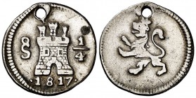 1817. Fernando VII. Santiago. 1/4 de real. (Cal. 1502). 0,84 g. Perforación. (MBC-).