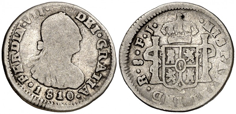 1810. Fernando VII. Santiago. FJ. 1/2 real. (Cal. 1389). 1,46 g. Escasa. BC-/BC.