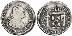 1812. Fernando VII. Santiago. FJ. 1/2 real. (Cal. 1391). 1,65 g. Rayitas. (BC+/MBC-).