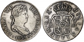 1832. Fernando VII. Madrid. AJ. 2 reales. (Cal. 935). 5,88 g. MBC/MBC+.