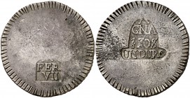 1808. Fernando VII. Girona. 1 duro. (Barrera 902). 26,04 g. Falsa de época. MBC-.