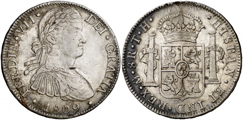 1809. Fernando VII. México. TH. 8 reales. (Cal. 539). 26,98 g. Busto imaginario....