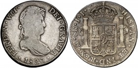1820. Fernando VII. México. JJ. 8 reales. (Cal. 564). 26,66 g. BC+/MBC-.