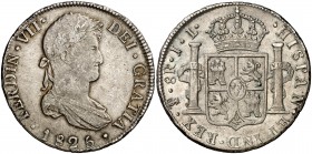 1825. Fernando VII. Potosí. JL. 8 reales. (Cal. 618). 26,89 g. MBC-/MBC+.