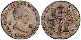 1846. Isabel II. Segovia. 2 maravedís. (Cal. 558). 2,44 g. EBC-.