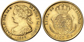 1862. Isabel II. Sevilla. 100 reales. (Cal. 40). 8,33 g. Limpiada. MBC/MBC+.